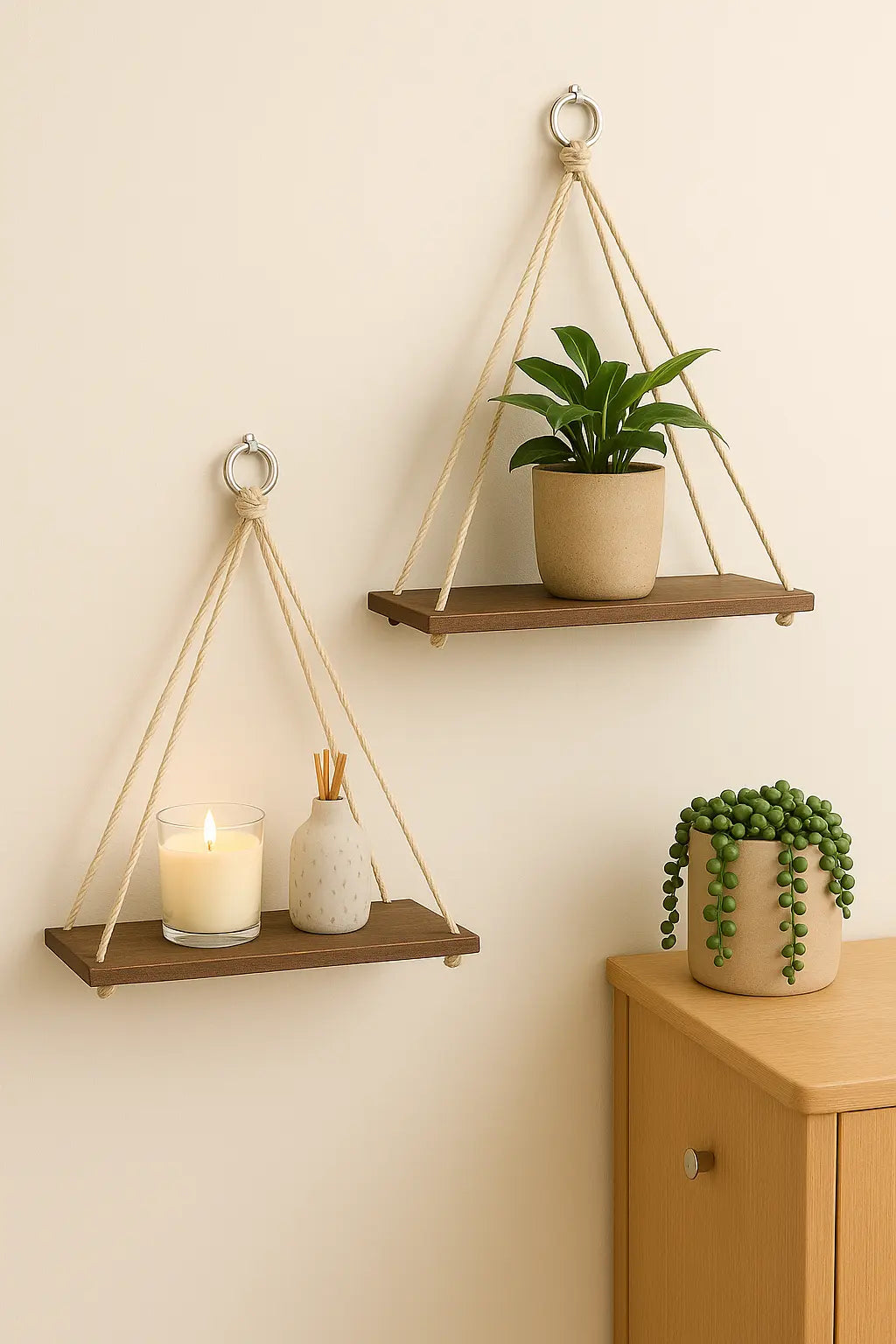 Wand regal holz ablage hängend Boho Stil, schwebendes Holzregal aus Kiefernholz oder Akazie, minimalistisch, skandinavisch, Dekoration Mirevo