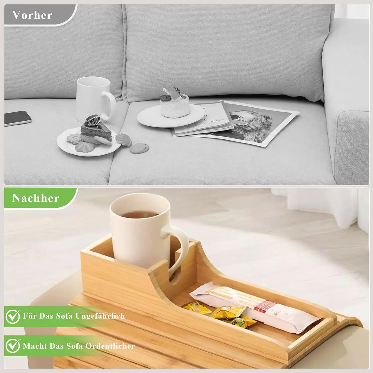 Sofa Organizer Ablagetasche – Couch-Armlehnen Organizer ohne Seitentaschen – Praktische Aufbewahrung für Wohnzimmer Mirevo