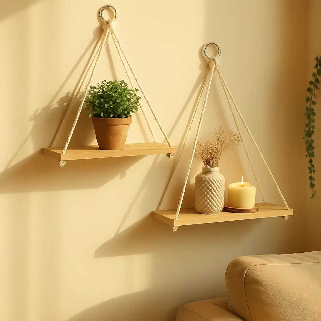 Wand regal holz ablage hängend Boho Stil, schwebendes Holzregal aus Kiefernholz oder Akazie, minimalistisch, skandinavisch, Dekoration Mirevo