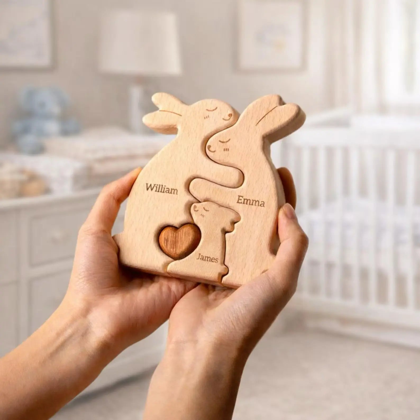 Personalized Wooden Rabbit Family Puzzle Decor Mirevo