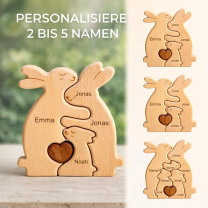 Personalized Wooden Rabbit Family Puzzle Decor Mirevo