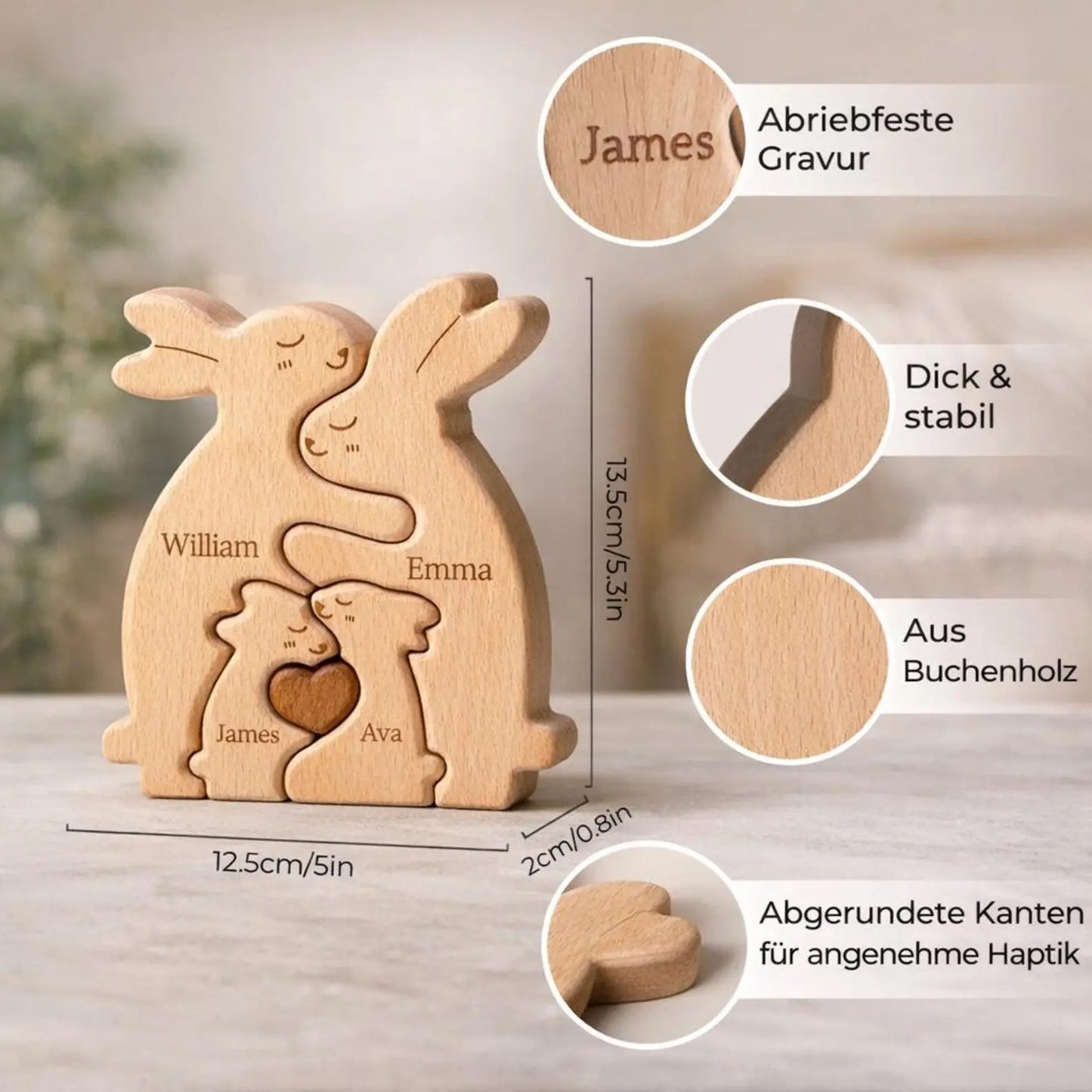 Personalized Wooden Rabbit Family Puzzle Decor Mirevo