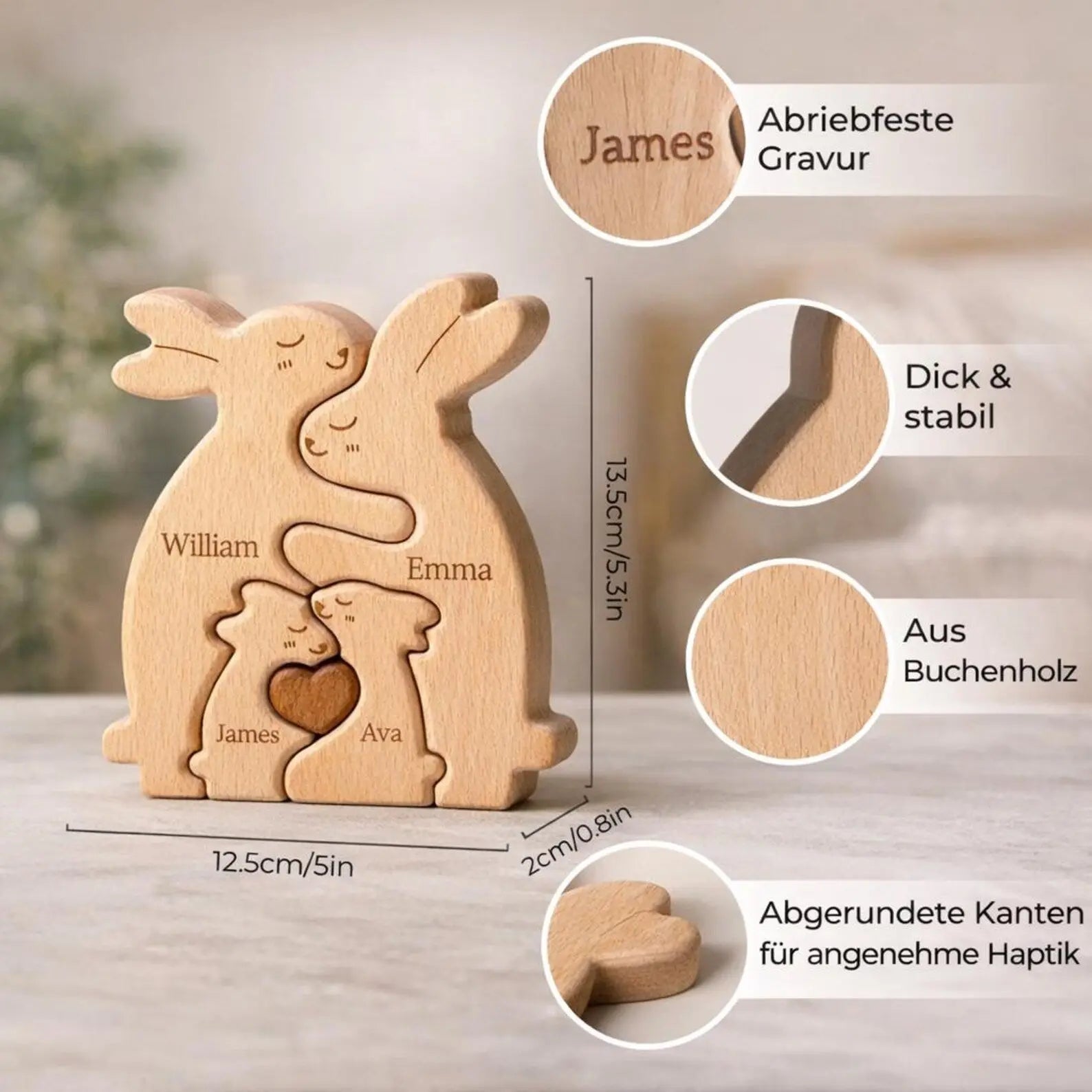 Personalized Wooden Rabbit Family Puzzle Decor Mirevo